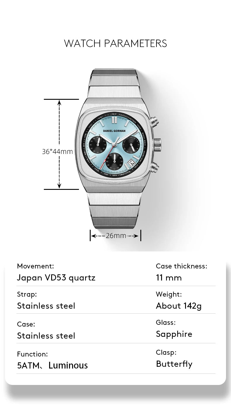 DG9008 Men's Watch, Original Fashion Brand Quartz Waterproof Luminous Watch with Three Small Dials and Moon Phase