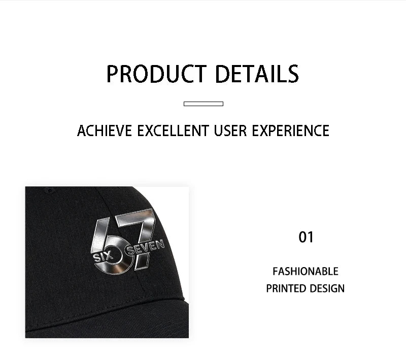 Metallic Number 67 "Six Seven" Print Baseball Cap Adjustable Unisex Streetwear Sun Hat