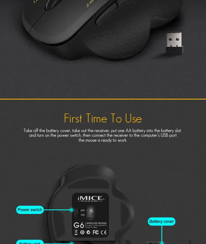 Gaming ABS Wireless Mouse Ergonomic Computer IMICE Mouse 2.4Ghz Gamer PC Optical Mouse With USB Receiver 1600 DPI For Laptop PC