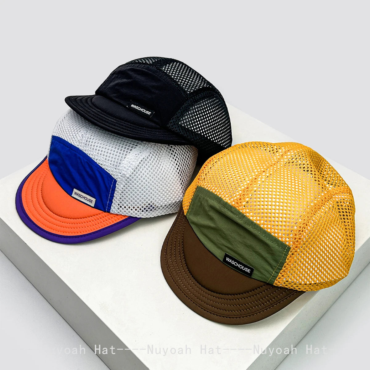 Cappellini da baseball unisex semplici in rete con lettere, parasole, ad asciugatura rapida, traspiranti, con visiera corta e a punta, versatili, alla moda, per attività all’aperto