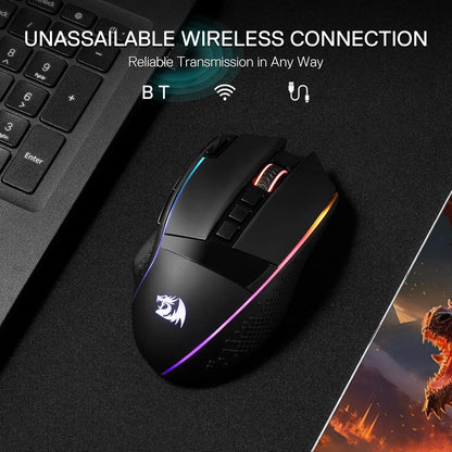 Redragon M991 Wireless Gaming Mouse, 26000 DPI Tri-Mode Gaming Mouse, RGB Gaming Mouse with 9 Programmable Buttons, PAW3395 Sensor for PC & Laptop
