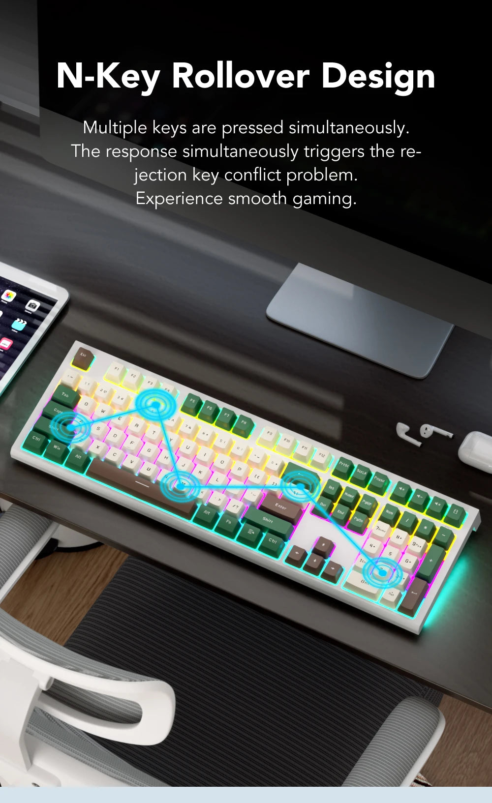 Mechanische kabelgebundene Gaming-Tastatur mit 108 Tasten und RGB-Hintergrundbeleuchtung | Gaming-Chip | Niedrige Latenz | Anti-Ghosting | Für PC-, Windows- und Mac-Gamer