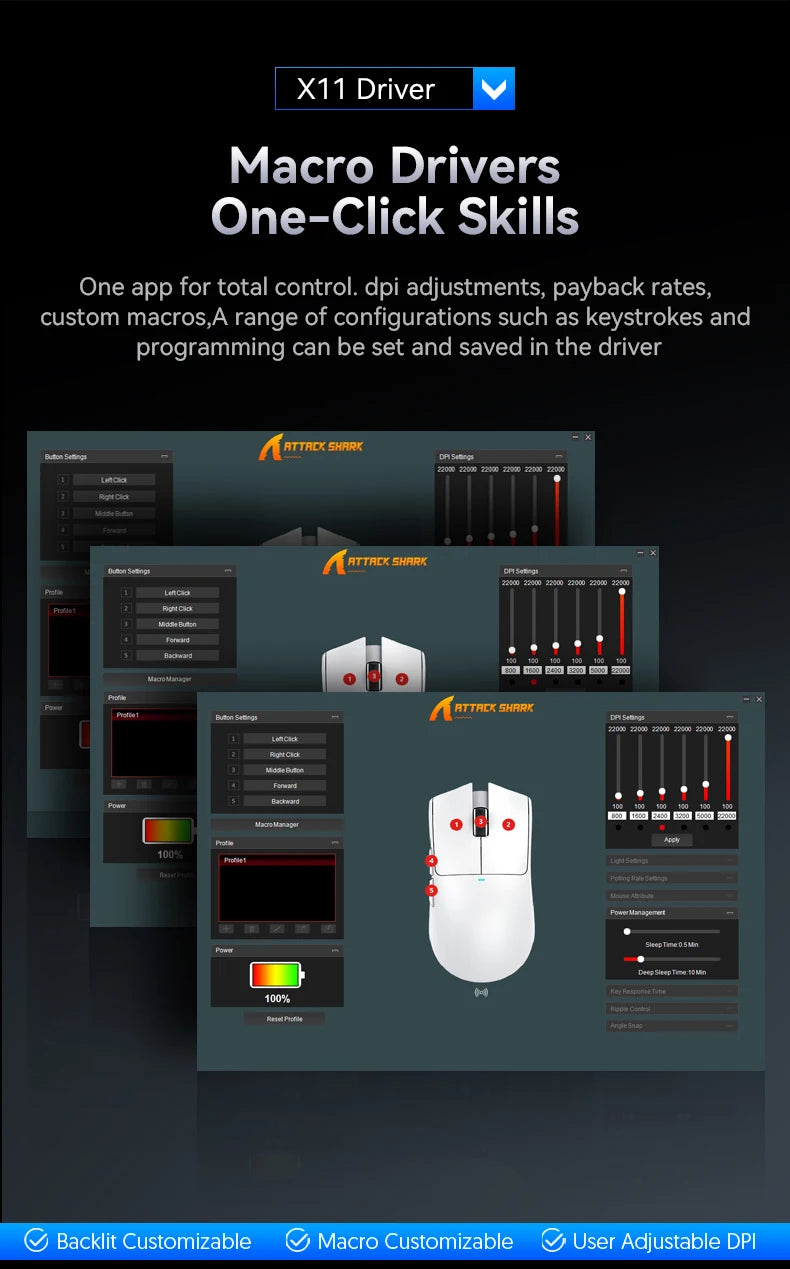 ATTACK SHARK X11SE Wireless Gaming Mouse Tri-Mode, 63g Superlight Gaming Mouse with PAW3311 Sensor, 22000 DPI, Bluetooth 5.2, 2.4G Wireless & Wired RGB Gaming Mouse