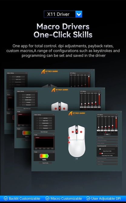 ATTACK SHARK X11SE Wireless Gaming Mouse Tri-Mode, 63g Superlight Gaming Mouse with PAW3311 Sensor, 22000 DPI, Bluetooth 5.2, 2.4G Wireless & Wired RGB Gaming Mouse