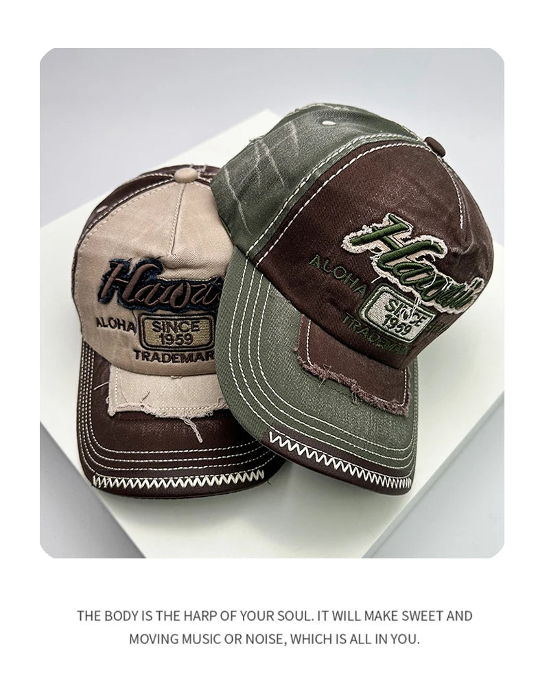 Koreanische Vintage-Waschung Baseballcaps für Herren und Damen aus Baumwolle, Snapback-Caps mit Stickerei, neue vielseitige Mode-Lettering-Freizeitcaps im Distressed-Look
