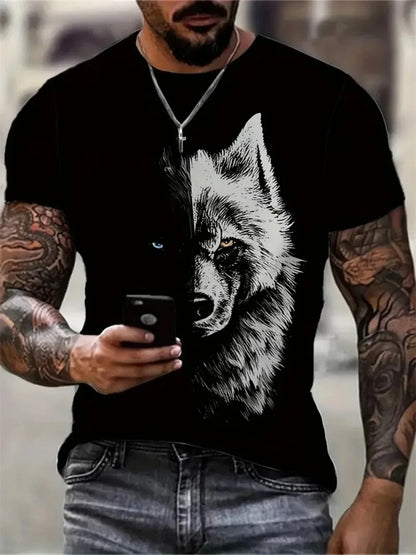 Herr-T-shirt med vildvargsmönster, sommar, streetwear, utomhus, andningsbar, avslappnad T-shirt, överdelar, 3D-tryckta T-shirts, modekläder för män