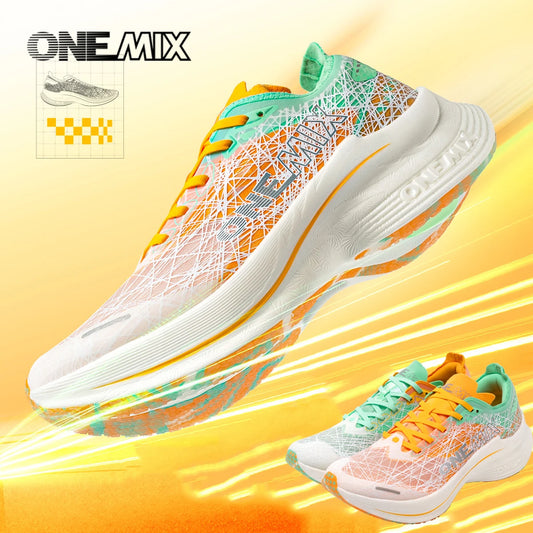 ONEMIX Carbon Plate Running Shoes for Men, Shock Absorption, Ultra-Light Sports Shoes, Rebound Outdoor Women Marathon Sneakers