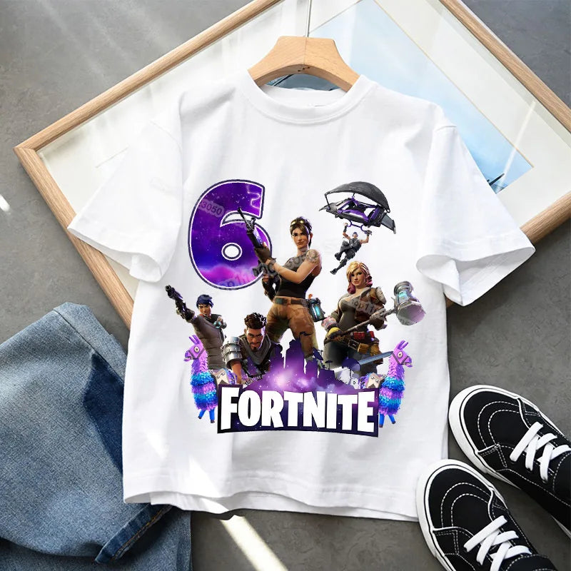 Fortnite Children’s Birthday Number T-Shirt Girls Boys Summer Clothes Baby Cotton Tee Shirts Party Short Sleeve Tops Toddler Gift