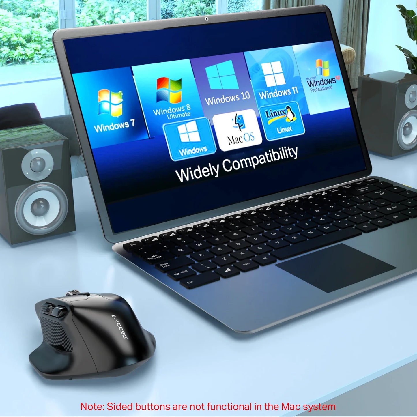 E-YOOSO 2.4G vezeték nélküli egér PAW3212 4800 DPI ergonomikus egér, gamer egér, irodai egér notebookhoz, PC-hez, laptophoz és MacBookhoz