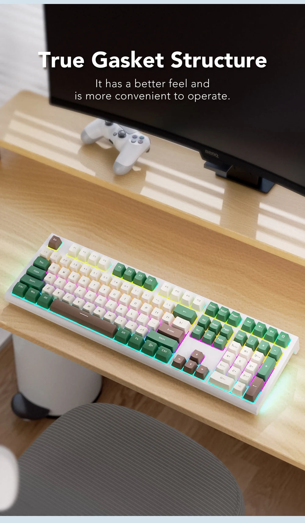 Mechanische kabelgebundene Gaming-Tastatur mit 108 Tasten und RGB-Hintergrundbeleuchtung | Gaming-Chip | Niedrige Latenz | Anti-Ghosting | Für PC-, Windows- und Mac-Gamer
