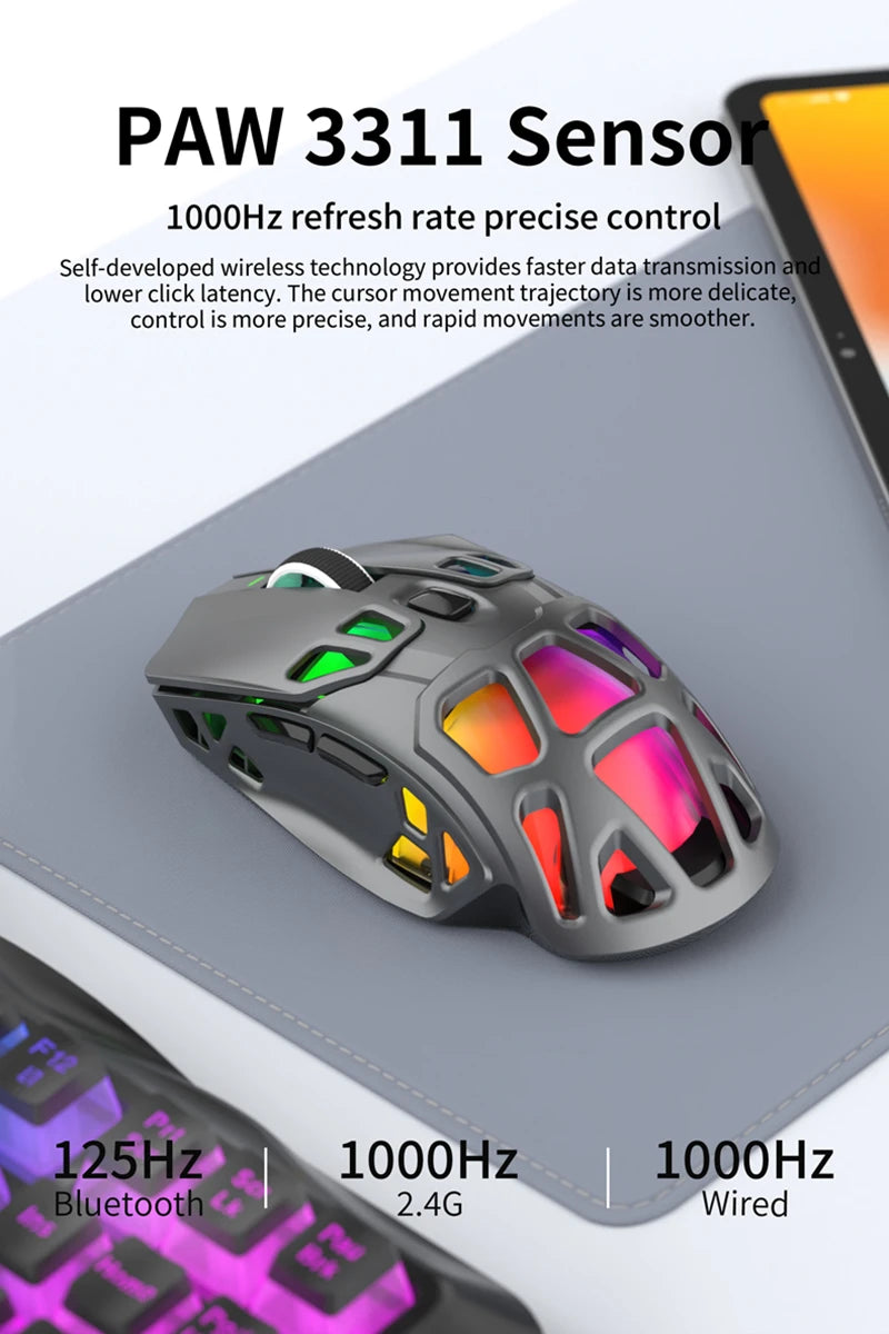 Lenovo Tri-Mode Gaming Mouse Wireless with RGB Charging Dock, 12000DPI Ergonomic Rechargeable Mouse, Bluetooth 2.4G USB Mouse for PC Laptop