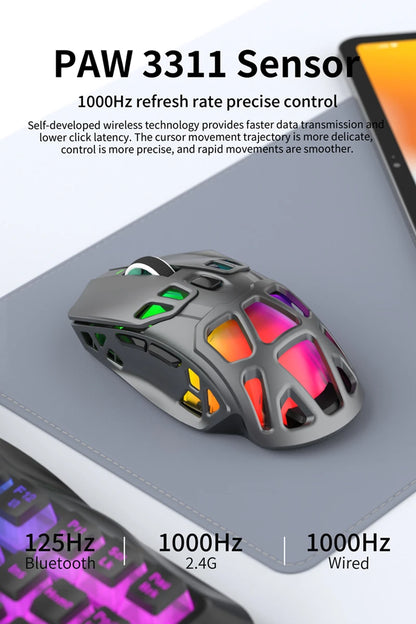 Lenovo Tri-Mode Gaming Mouse Wireless with RGB Charging Dock, 12000DPI Ergonomic Rechargeable Mouse, Bluetooth 2.4G USB Mouse for PC Laptop
