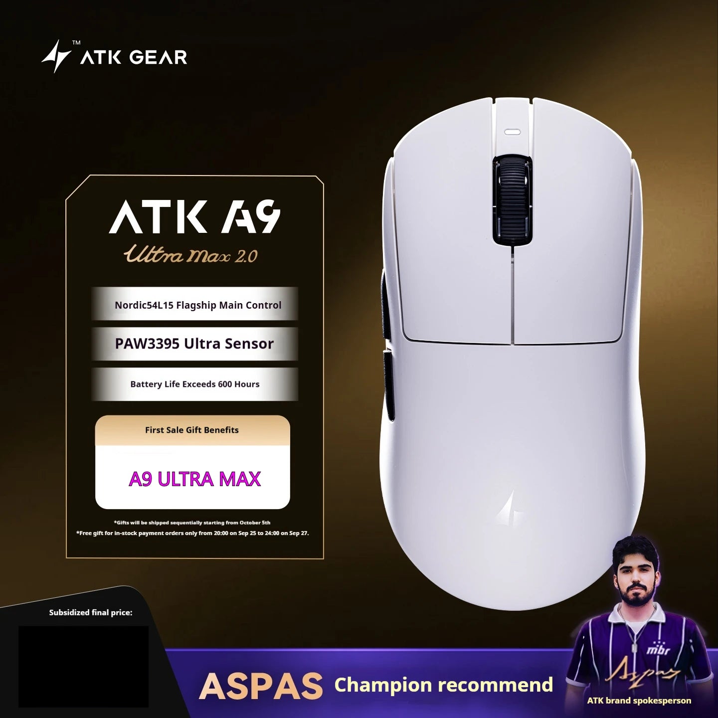 Rato Gaming Sem Fios ATK A9 Plus A9/A9 SE/A9 Pro Tri-Mode 8K Leve A9 Ultimate E-sports PC Presente Personalizado