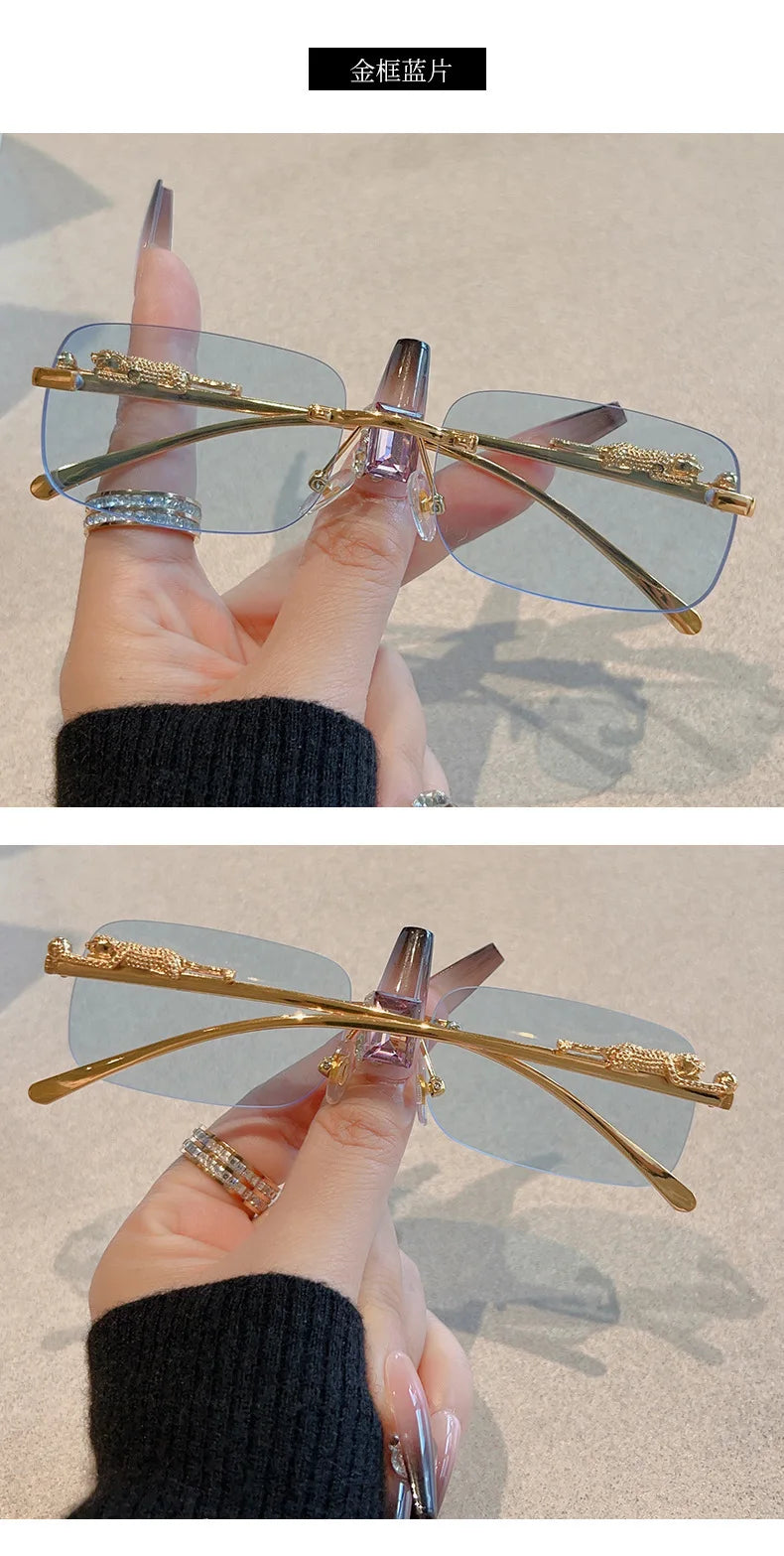 Cycling 12pcs Brand Leopard Rimless Rectangle Sunglasses Fashion Y2K Frameless Sun Glasses Shades for Women Men UV400