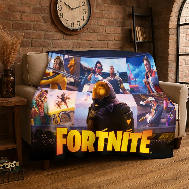 Pătură din flanel cu model cartoon F-Fortnite Game Gamer, moale și călduroasă, pentru dormitor, living, pat, călătorii, camping, picnic, cadou