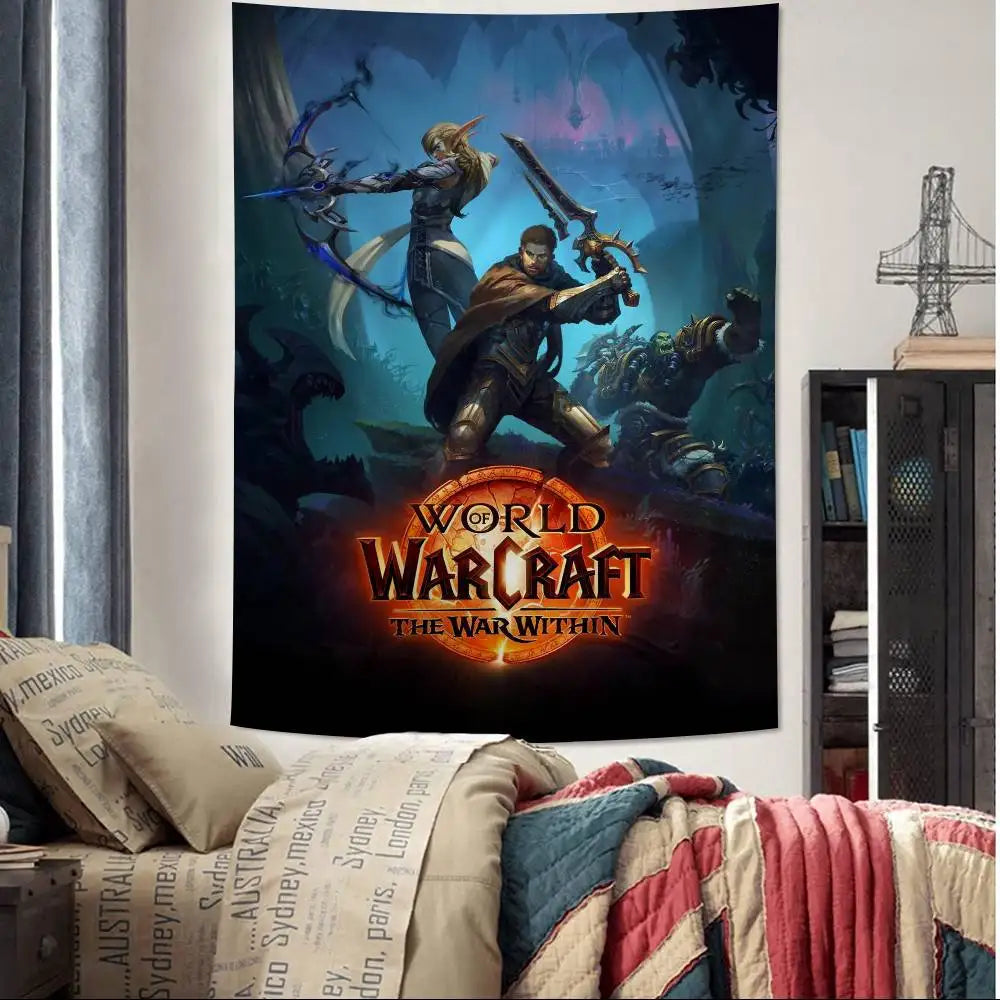 Μεγάλη επιτοίχια ταπισερί με εκτύπωση Hot Game World Of Warcraft, οικονομική χίπικη διακόσμηση τοίχου, μποέμ επιτοίχιες ταπισερί, μάνταλα για διακόσμηση σπιτιού