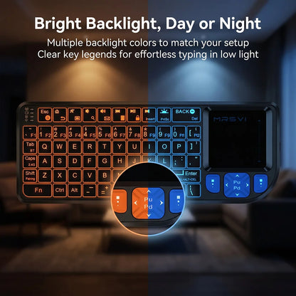 MRSVI Mini Keyboard A8 PLUS, teclado inalámbrico retroiluminado 2.4GHz y Bluetooth5.0 con panel táctil para Android TV Box, Mac, portátil, Windows
