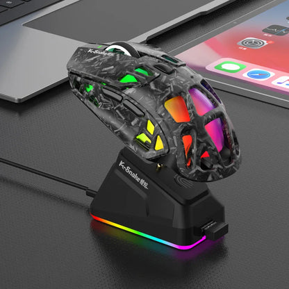 Lenovo Tri-Mode Gaming Mouse Wireless with RGB Charging Dock, 12000DPI Ergonomic Rechargeable Mouse, Bluetooth 2.4G USB Mouse for PC Laptop