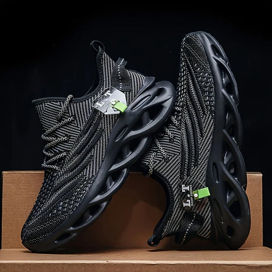 Men Sports Running Black Jogging Shoes Casual Sneakers Outdoor Breathable Mesh Women Light Shock-Absorption Black Tennis