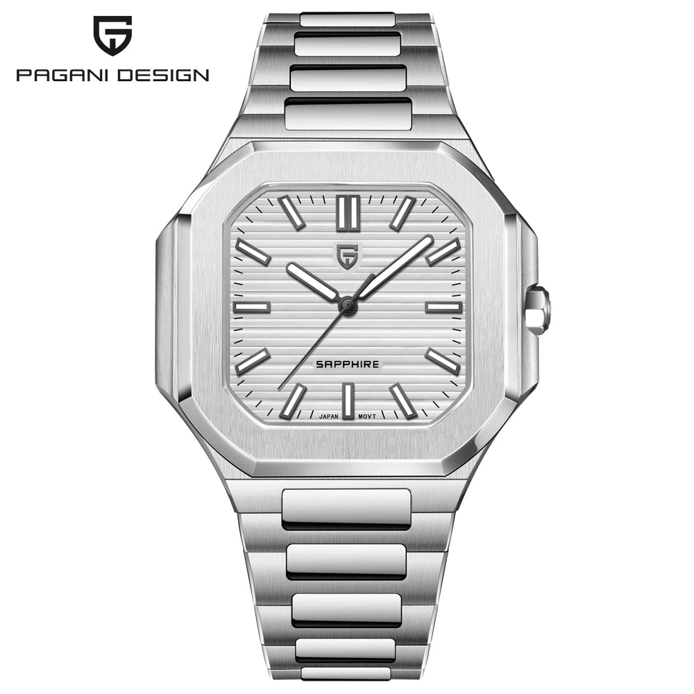 2026 New PAGANI DESIGN Square Quartz Luxury Watch for Men AR Sapphire Mirror Japan Movt Man Watch Luminous 316L All Steel Watch