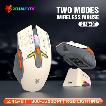 Mouse wireless Bluetooth dual-mode XUNSVFOX H2 con effetti di illuminazione RGB, per laptop, gaming e ufficio, ricarica magnetica