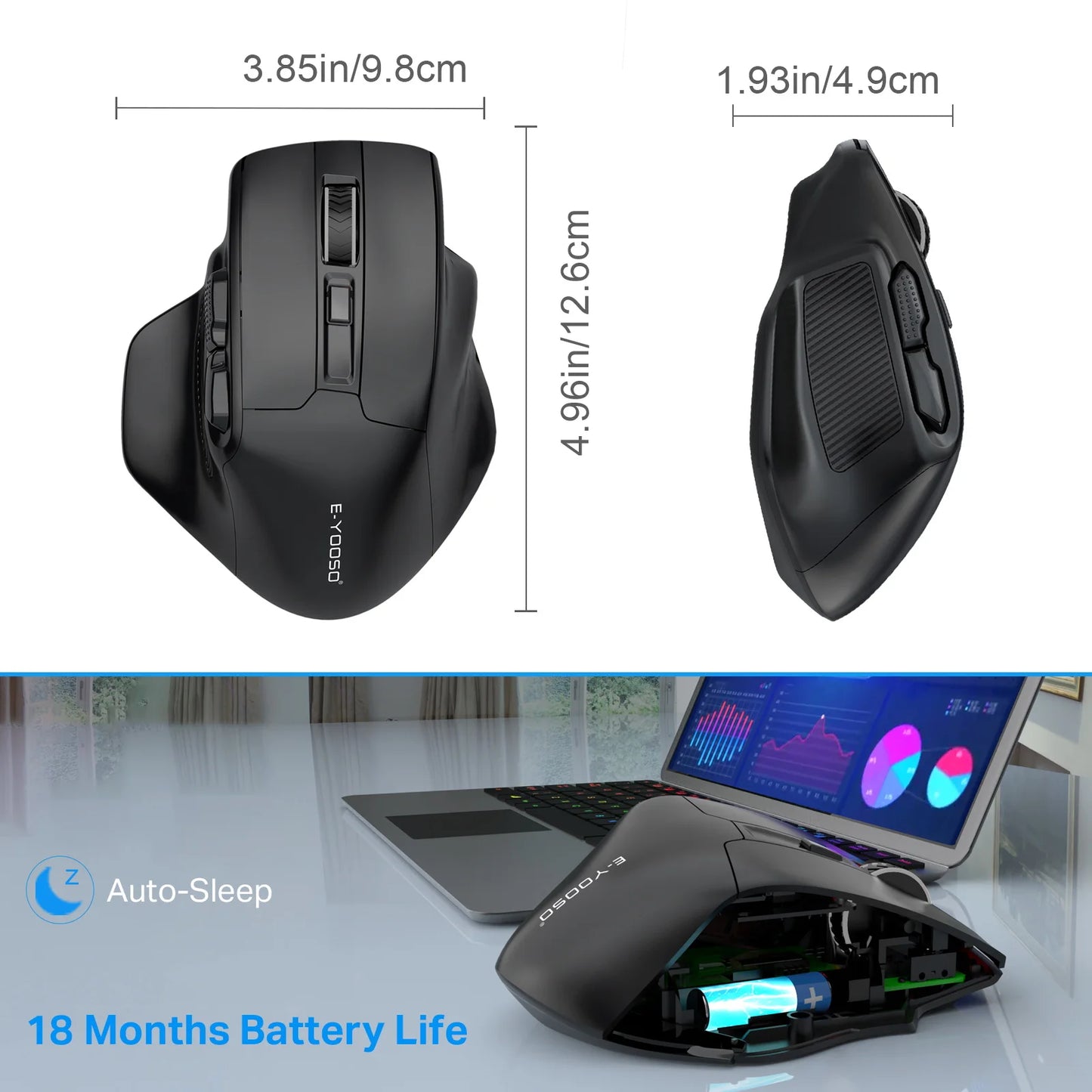 E-YOOSO 2.4G vezeték nélküli egér PAW3212 4800 DPI ergonomikus egér, gamer egér, irodai egér notebookhoz, PC-hez, laptophoz és MacBookhoz