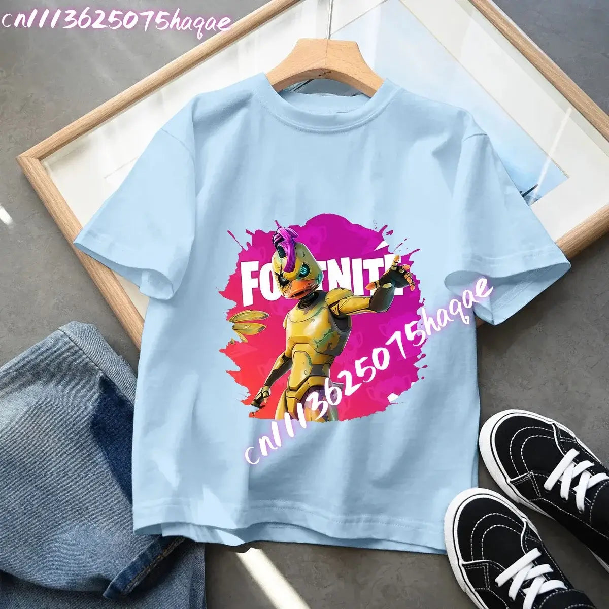 Camiseta azul de algodón para niños Fortress Night, manga corta, diseño kawaii de dibujos animados para niño y niña, ropa de verano, regalo