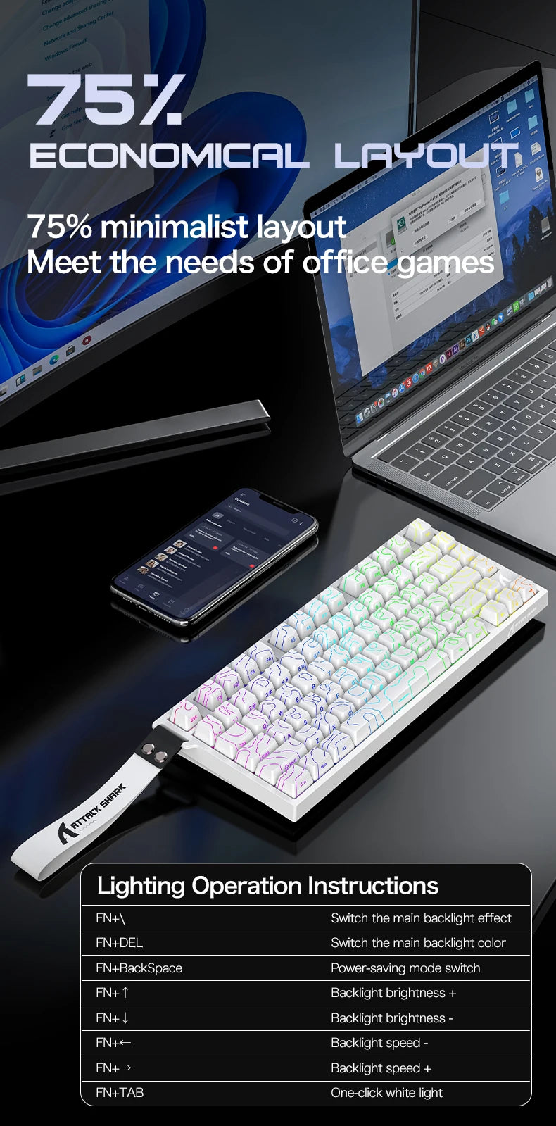 ATTACK SHARK R82 HE Wired 75% Magnetic Keyboard RGB 8000Hz Rapid Trigger 0.005mm Actuation Gaming Keyboard