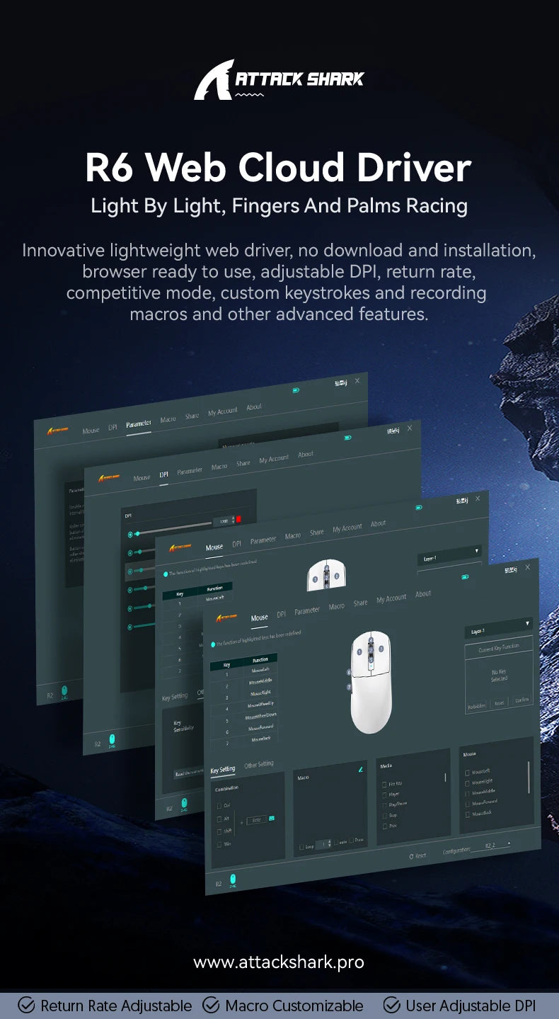 ATTACK SHARK R6 PAW3950MAX Wireless Gaming Mouse, 8Khz Polling, Ultralight 39g, Nordic 52840 MCU, Omron Optical Microswitches