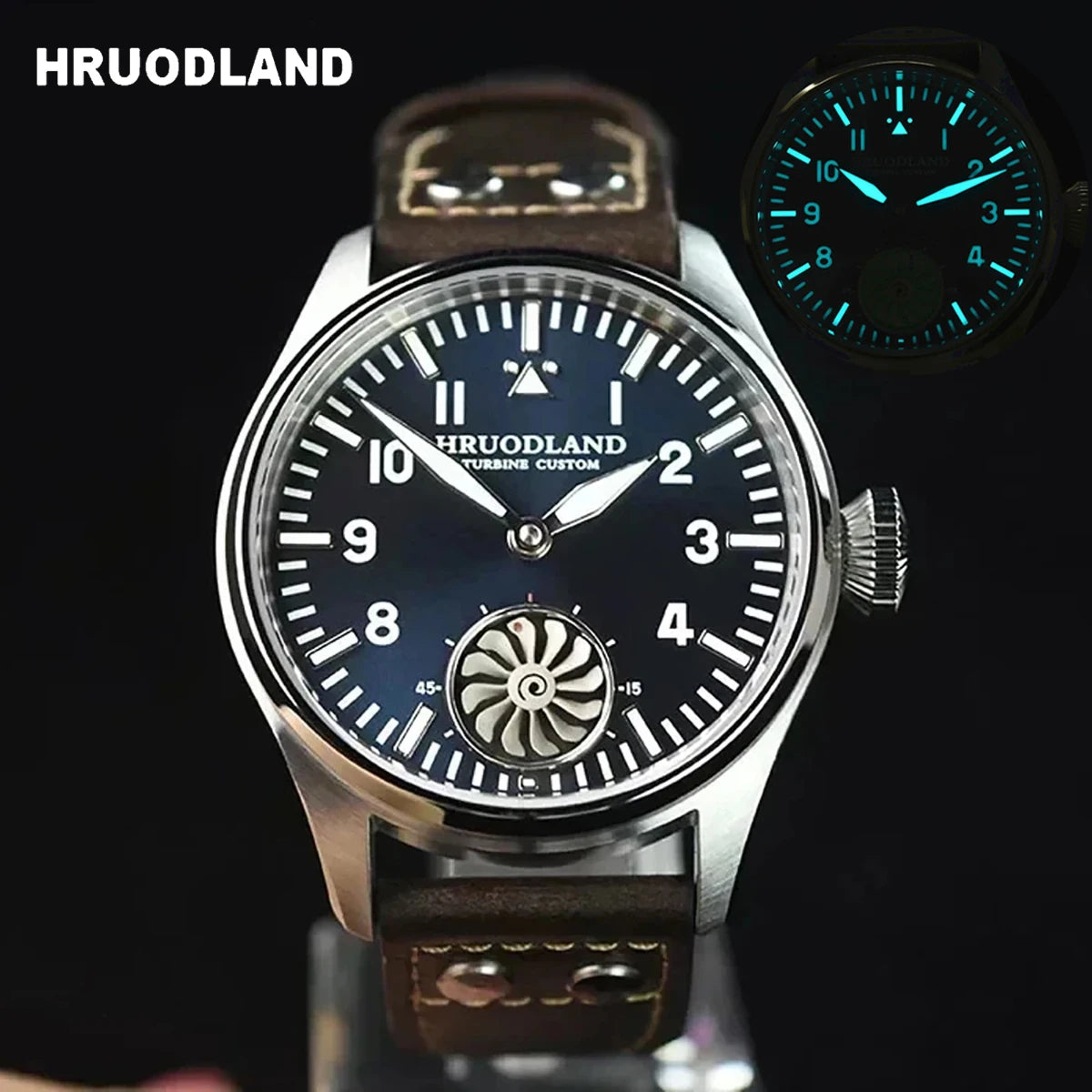 Hruodland Pilot St3620 Retro Men's Manual Mechanical Watch Luxury Sapphire Bgw-9 Night Light Turbine Waterproof 5Bar