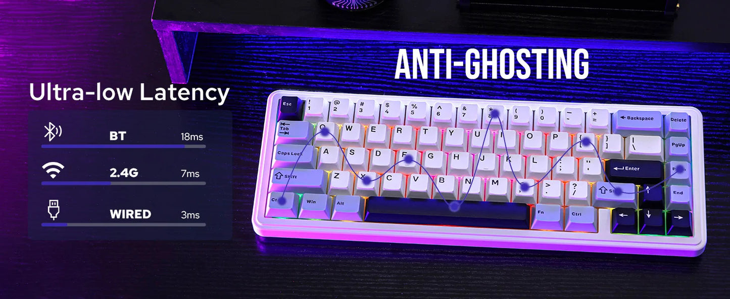 Teclado mecánico EPOMAKER x AULA F65 con distribución 65%, hot-swap, montaje gasket y conexión con cable/Bluetooth/inalámbrica 2.4G para Mac/Win