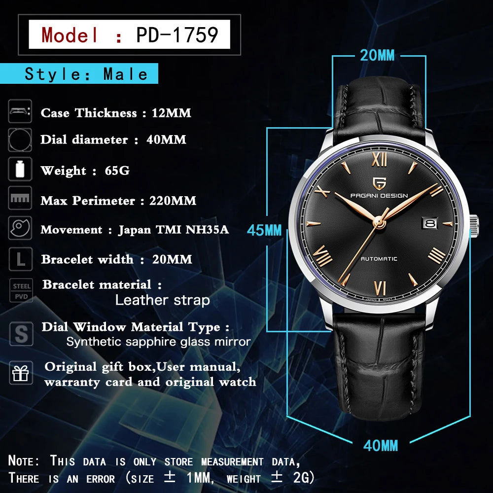 PAGANI DESIGN New NH35 Pilot Men's Mechanical Watch Top Brand Sapphire Glass Automatic Watch 100M Waterproof Stainless Steel Watch