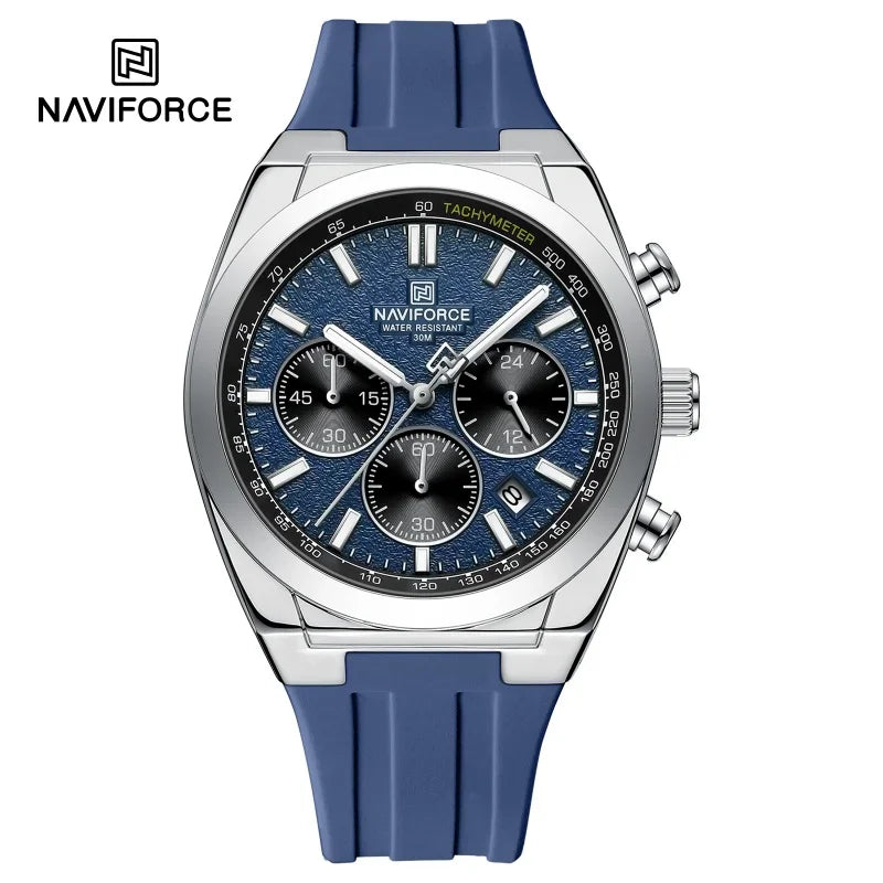 Pánské náramkové hodinky NAVIFORCE – luxusní a sportovní styl, quartzový strojek, 24hodinový displej, okénko s datem, chronograf, vodotěsné – tip na dárek pro muže