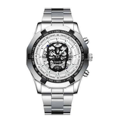 Montre-bracelet BINBOND pour homme, motif crâne squelette, à quartz précis, luxueuse, lumineuse, étanche, avec date automatique, robuste.