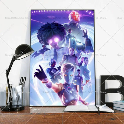 F-Fortnites-Game Póster Popular Autocolante de Arte em Papel Impermeável para Decoração de Parede de Café, Bar e Quarto