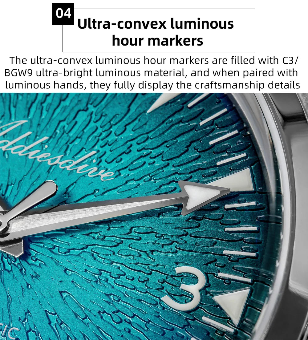 Orologio subacqueo da uomo ADDIESDIVE AD2508 luminoso, impermeabile 100M, in acciaio inossidabile 316L, movimento 8215, automatico meccanico