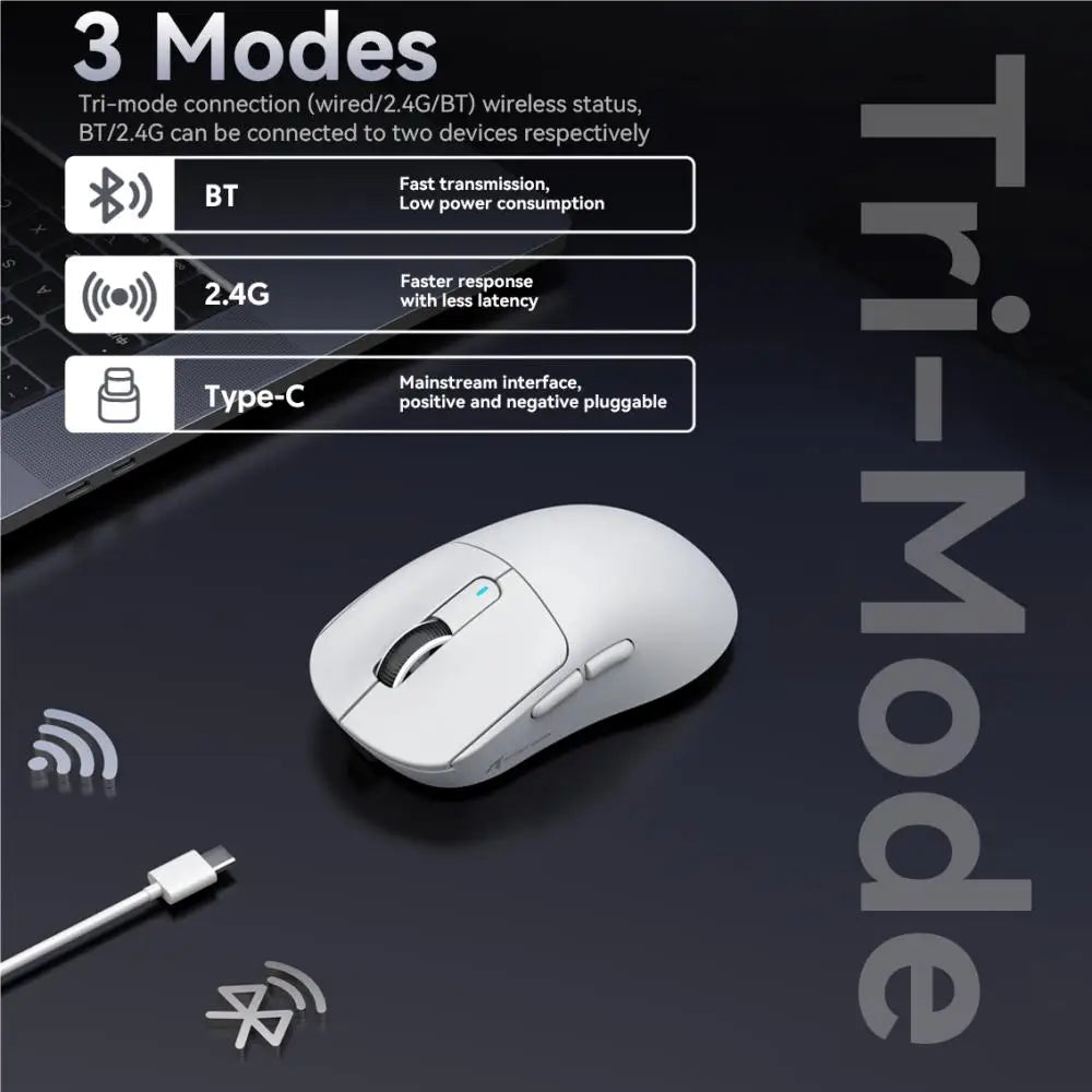 Bezdrátová herní myš X3 ATTACK SHARK v červené barvě, 4K návratnost, Bluetooth tri-mode připojení, PAW3395, makro Bluetooth herní myš