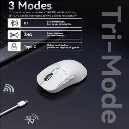 Bezdrátová herní myš X3 ATTACK SHARK v červené barvě, 4K návratnost, Bluetooth tri-mode připojení, PAW3395, makro Bluetooth herní myš