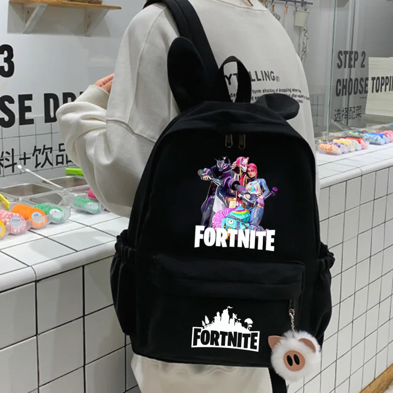 New Fortnite Cartoon Backpack Boy Girl Casual Schoolbag Large Capacity Student Bag Rabbit Ears Travel Backpack Stationery Gift