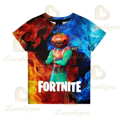 Nova T-shirt de Verão Fortnite para Rapazes, T-shirt Cartoon Gira, Manga Curta, para Homem, Mulher e Criança, T-shirts para Adolescentes, Tops Streetwear