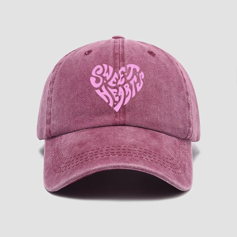 Pink heart-shaped letter printed baseball cap, versatile for daily use, sweet girl's hat, outdoor sun protection and shading