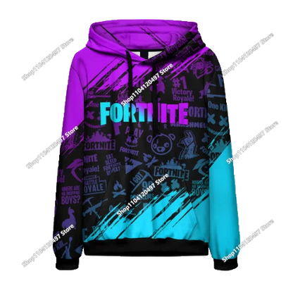 Sudadera con capucha casual estampada para hombre, mujer y niños Fortnite Couple Wear, para estudiantes, deportes al aire libre, manga larga sencilla