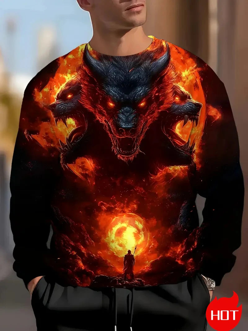 Herren-Sweatshirt mit Adler-Print, langärmelig, Streetwear, 3D-Tierdruck, Hip-Hop-Oberteil für Männer, Plus Size, Rundhals-Pullover