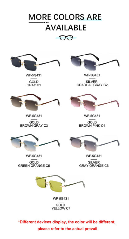 Rimless Rectangle Sunglasses Women 2026 Luxury Designer Fashion Retro Metal Sun Glasses Trendy Y2K Shades Small Frame Eyewear