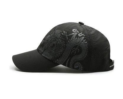 Hat, Chinese Style Printing Dragon Baseball Cap, Polyester Outdoor Quick Drying Hat, Sun Protection Hat, Cap, Cap, Both Men And
