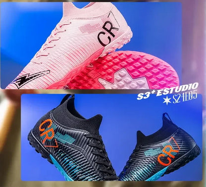 Kids Anti-Collision Toe Football Boots Lace-Up Closure Short Non-Slip Studs Wearproof Breathable Outdoor Grass Game Shoes