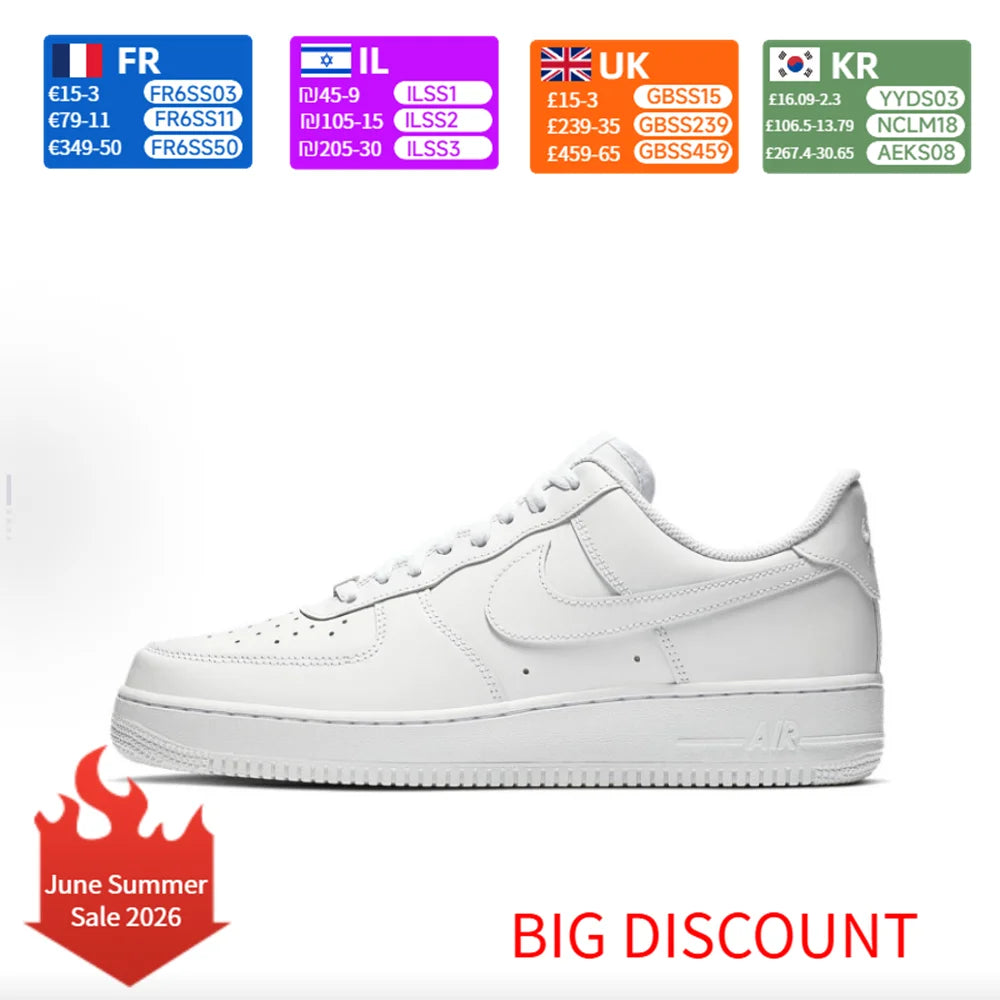 Nike Air Force 1 AF1 teljesen fehér, uniszex, alacsony szárú, alkalmi skate cipő CW2288-111