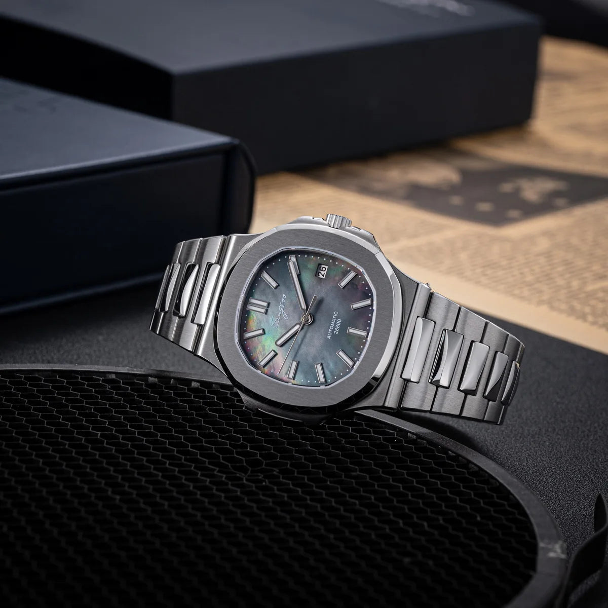 Orologio da uomo Sugess automatico meccanico, movimento Miyota 9015, quadrante MOP, luminoso, impermeabile 5bar, bracciale di lusso S466