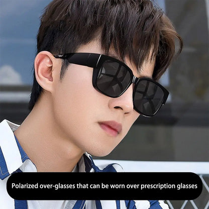 Polarized Fit Over Glasses Sunglasses for Women Men, Trendy Square Wrap Around Shades for Driving Riding, UV Protection