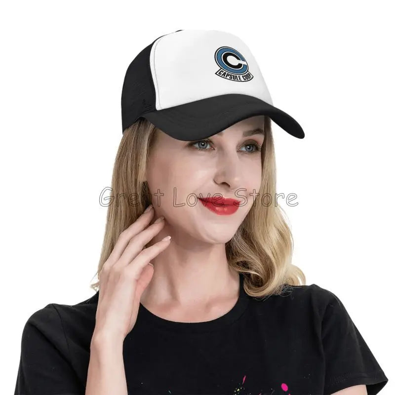 Capsule Corp Cappellini da baseball in rete Unisex Cappellino da camionista in stile hip-hop Cappellino da papà in stile anime DBZ Cappellino da corsa regolabile Cappellini da camionista estivi Cappellini snapback